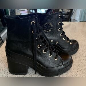 Converse Women's Black Leather Lace-Up Boots